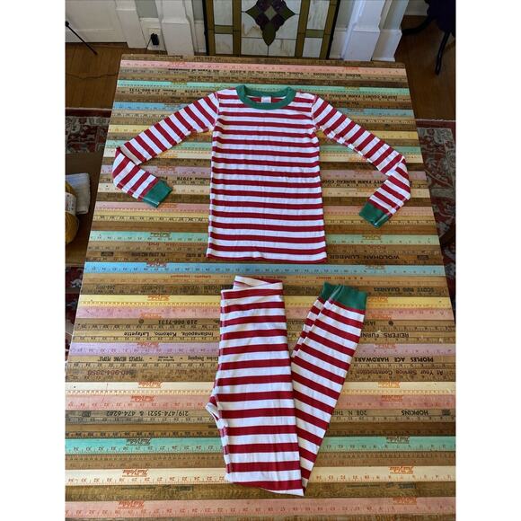 Hanna Andersson Christmas Stripe Pajamas Sz. 150 US 12 Unisex Organic Cotton 2 - Picture 1 of 11